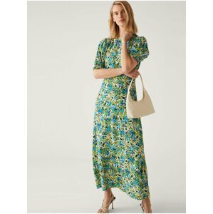 Zeleno-žluté dámské květované šaty Marks & Spencer