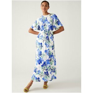 Modro-bílé dámské květované midi šaty Marks & Spencer