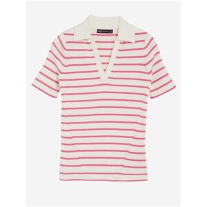Růžovo-bílé dámské pruhované pletené tričko s límečkem Marks & Spencer