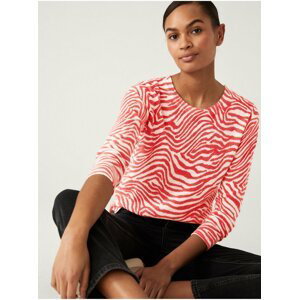 Červeno-bílý dámský vzorovaný svetr Marks & Spencer