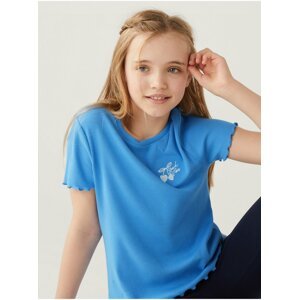 Modré holčičí žebrované tričko s výšivkou Marks & Spencer