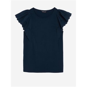 Tmavě modré dámské bavlněné tričko s volánky Marks & Spencer
