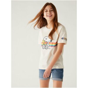 Krémové holčičí bavlněné tričko s potiskem Marks & Spencer Snoopy™