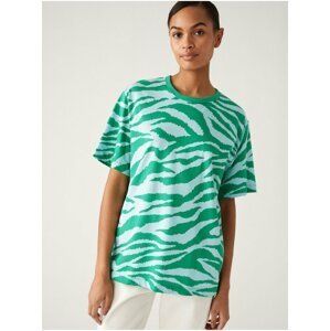 Zelené dámské bavlněné oversize tričko se zvířecím vzorem Marks & Spencer