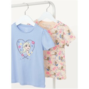 Sada dvou holčičích vzorovaných triček v modré a růžové barvě Marks & Spencer