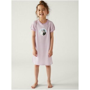 Bílo-růžová holčičí pruhovaná noční košile s motivem Disney Ledové království Marks & Spencer