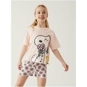 Světle růžové holčičí pyžamo s motivem Snoopy Marks & Spencer