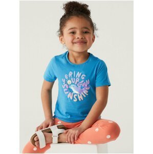 Modré holčičí bavlněné tričko s motivem delfína Marks & Spencer