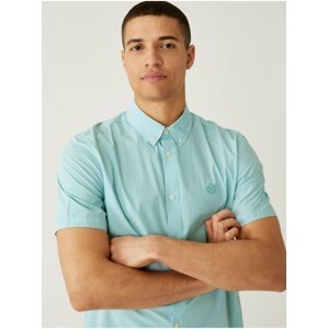 Tyrkysová pánská bavlnění košile s krátkým rukávem Marks & Spencer