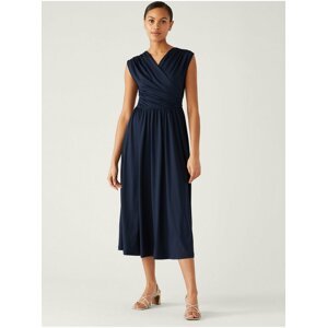 Tmavě modré dámské zavinovací midi šaty Marks & Spencer