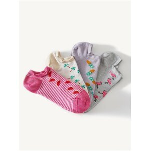 Sada čtyř párů dámských ponožek v tmavě růžové, béžové, světle fialové a šedé barvě Marks & Spencer Trainer Liners™