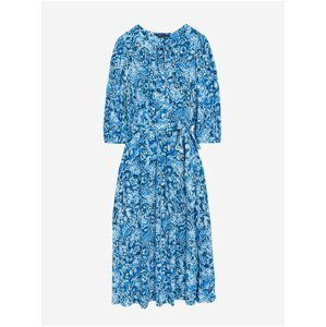 Modré dámské vzorované maxi šaty s páskem Marks & Spencer