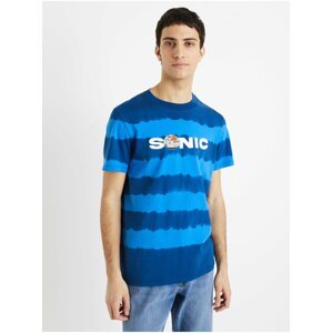 Modré pánské pruhované tričko Celio Sonic