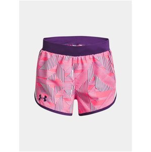 Fialovo-růžové holčičí vzorované kraťasy Under Armour UA Fly By Printed Short