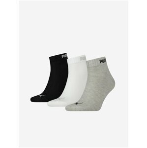 Sada tří párů ponožek v černé, bílé a světle šedé barvě Puma Quarter