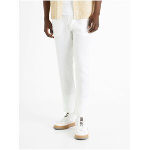 Bílé pánské lněné kalhoty Celio Dolinus