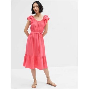 Růžové dámské midi šaty s volány GAP