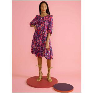 Růžovo-fialové dámské květované šaty Blutsgeschwister Fabala By Butterfly