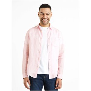 Světle růžová pánská lněná košile Celio Daflix