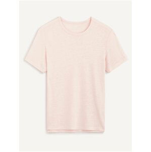 Světle růžové pánské lněné tričko Celio Delinja