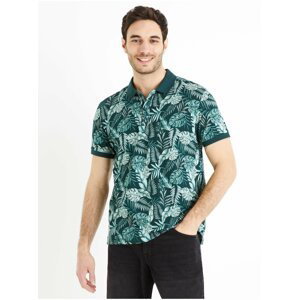 Zelené pánské polo tričko s tropickým vzorem Celio Decanope