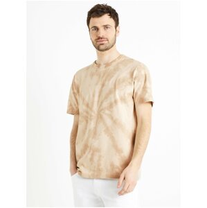 Béžové pánské batikované tričko Celio Deswirl