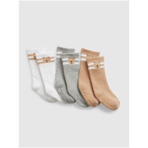 Sada tří dětských ponožek v bílé, šedé a béžové barvě Gap