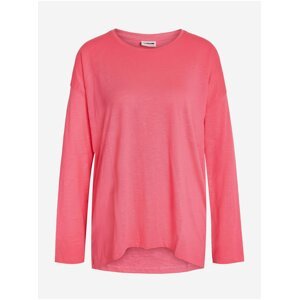 Tmavě růžové dámské basic oversize tričko s dlouhým rukávem Noisy May Mathilde