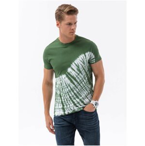 Tmavě zelené pánské batikované tričko Ombre Clothing