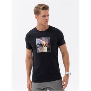 Pánské bavlněné tričko s vesmírným potiskem - černé V1 S1755