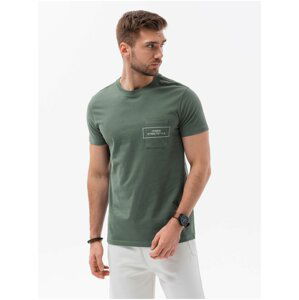 Tmavě zelené pánské tričko s kapsičkou Ombre Clothing
