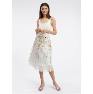 Krémová dámská květovaná midi sukně ORSAY