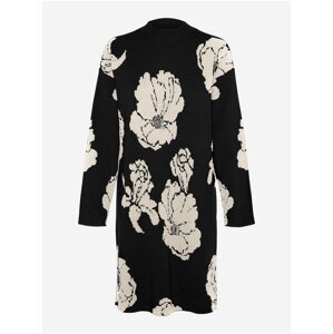Bílo-černé dámské květované svetrové šaty VERO MODA Flora
