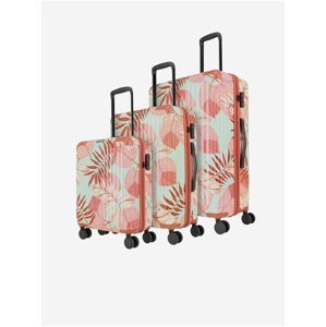 Sada tří vzorovaných cestovních kufrů v růžové a tyrkysové barvě Travelite Cruise 4w S,M,L