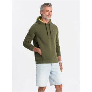 Khaki pánská mikina s kapucí Ombre Clothing