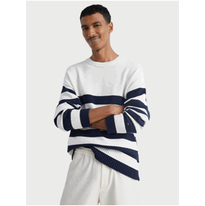 Modro-bílý pánský pruhovaný oversize svetr Tommy Hilfiger Breton