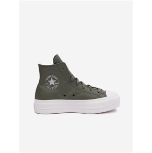 Khaki dámské kožené kotníkové tenisky na platformě Converse Chuck Taylor All Star Lift