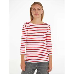 Bílo-červené dámské pruhované tričko s dlouhým rukávem Tommy Hilfiger