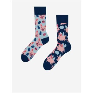 Růžovo-modré unisex veselé ponožky Dedoles létající prasátka