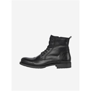 Černé pánské kožené zimní kotníkové boty Jack & Jones Russel