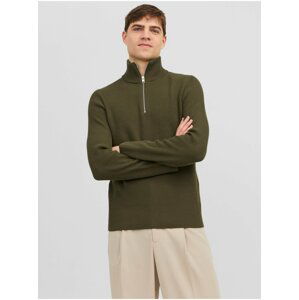 Khaki pánský žebrovaný svetr Jack & Jones Perfect