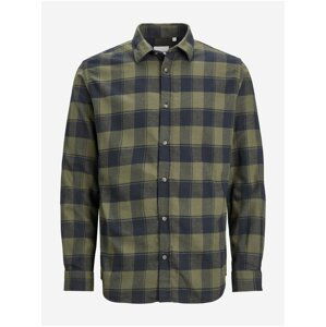 Tmavě zelená pánská kostkovaná košile Jack & Jones Plain