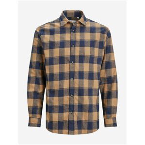 Hnědá pánská kostkovaná košile Jack & Jones Plain