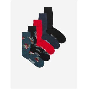 Sada pěti párů pánských ponožek v černé, červené a modré barvě Jack & Jones Suboo