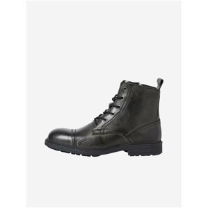 Černé pánské kožené zimní kotníkové boty Jack & Jones Howard