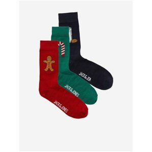 Sada tří párů pánských ponožek v černé, červené a zelené barvě  Jack & Jones Xmas