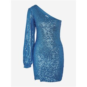 Modré dámské pouzdrové šaty s flitry Noisy May Scarlett