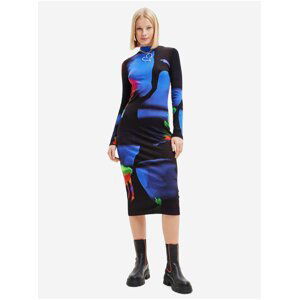 Modro-černé dámské vzorované pouzdrové šaty Desigual Hologram - Lacroix