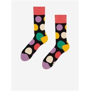 Fialovo-černé unisex puntíkované veselé ponožky Dedoles Velké tečky