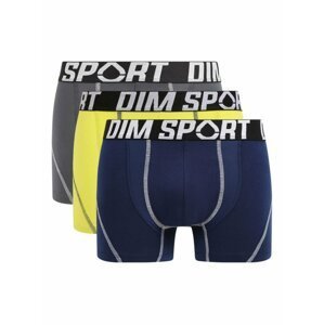 Sada tří pánských sportovních boxerek v žluté, tmavě modré a černé barvě DIM SPORT COTTON STRETCH BOXER 3x